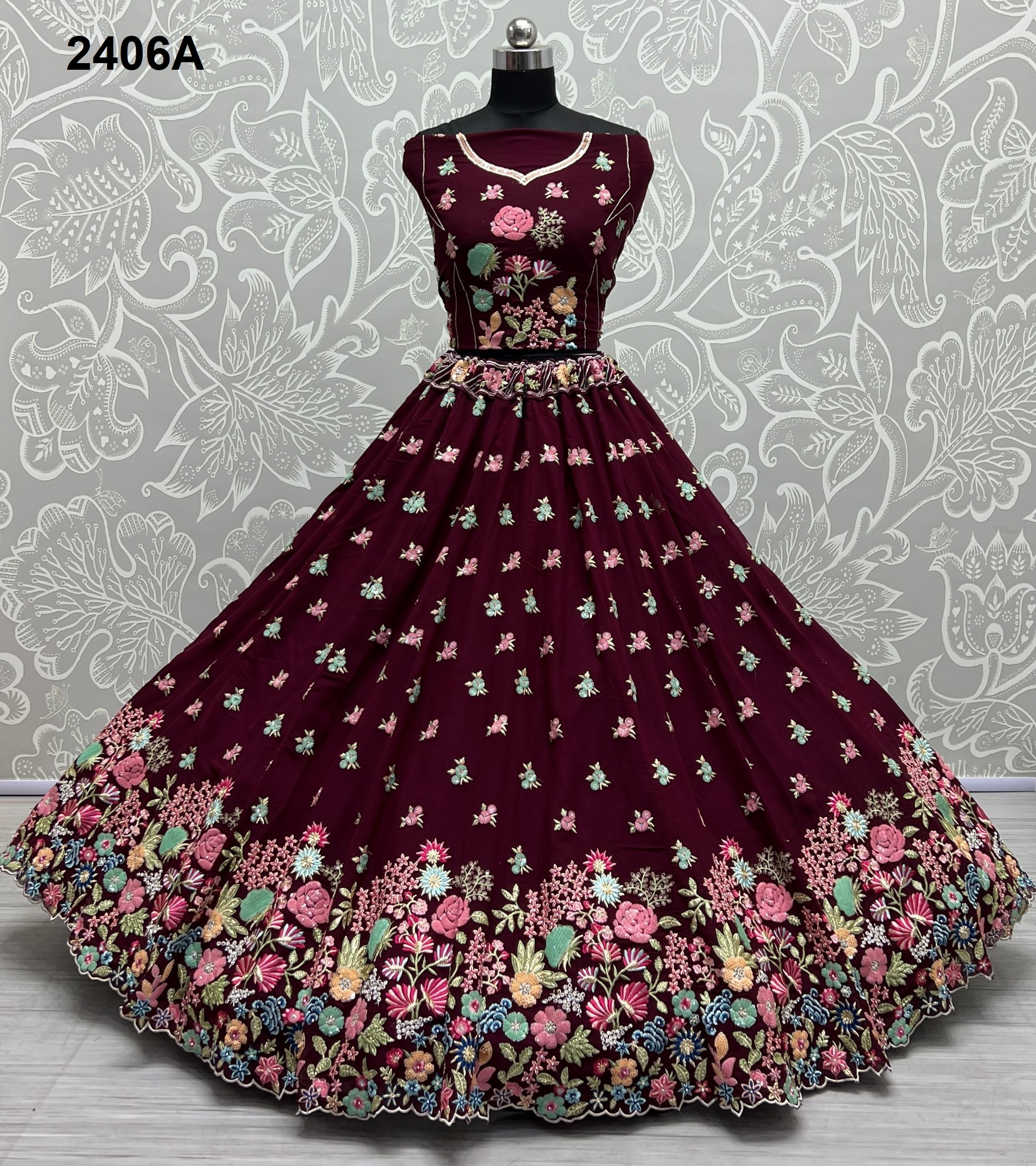 Marvellous Sequins and Fancy flower pattern Beautifully Crafted Lehenga choli in Georgette